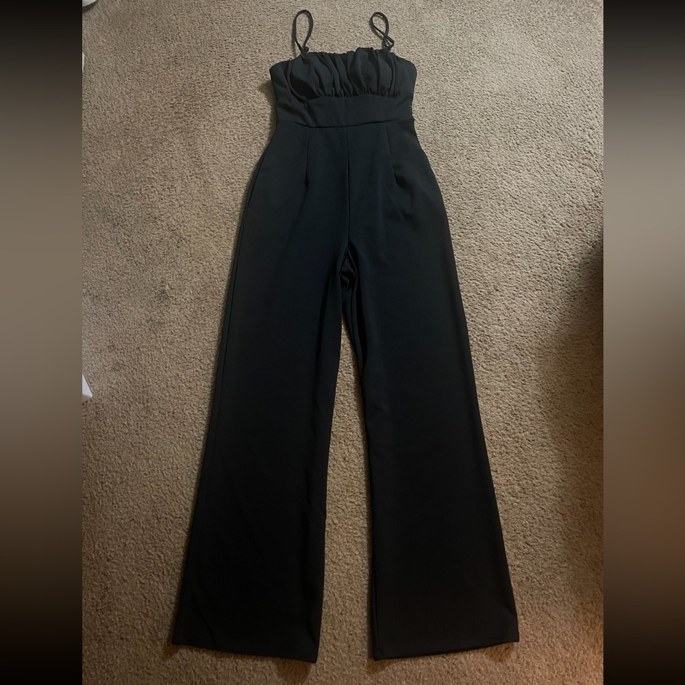 Francesca’s Audrey Parks Back Jumpsuit Women's Size S Black Sleeveless Wide Leg